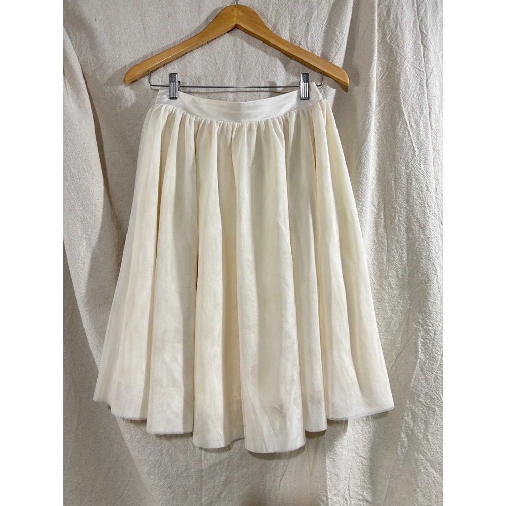 ModCloth Cream Tulle Midi Skirt Elastic Waist A-Line Mesh Bridal Coquette Size M